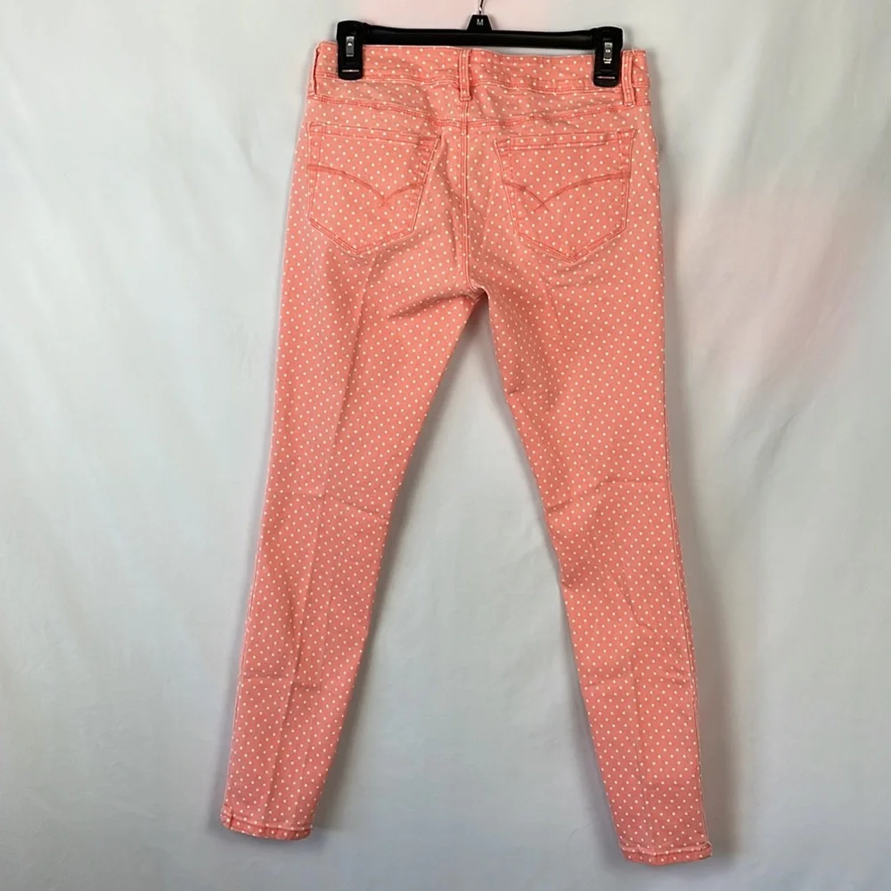 Bullhead Denim Co. Salmon w/White Polka Dots Ankle Skinny Jeans - Size 7 Juniors - Picture 5 of 11